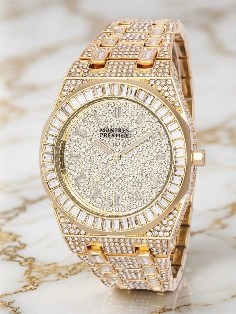Montres Prestige Luxe Men's Watch 42.5mm Gold Iced Out MPW-0133 NIB New Tags